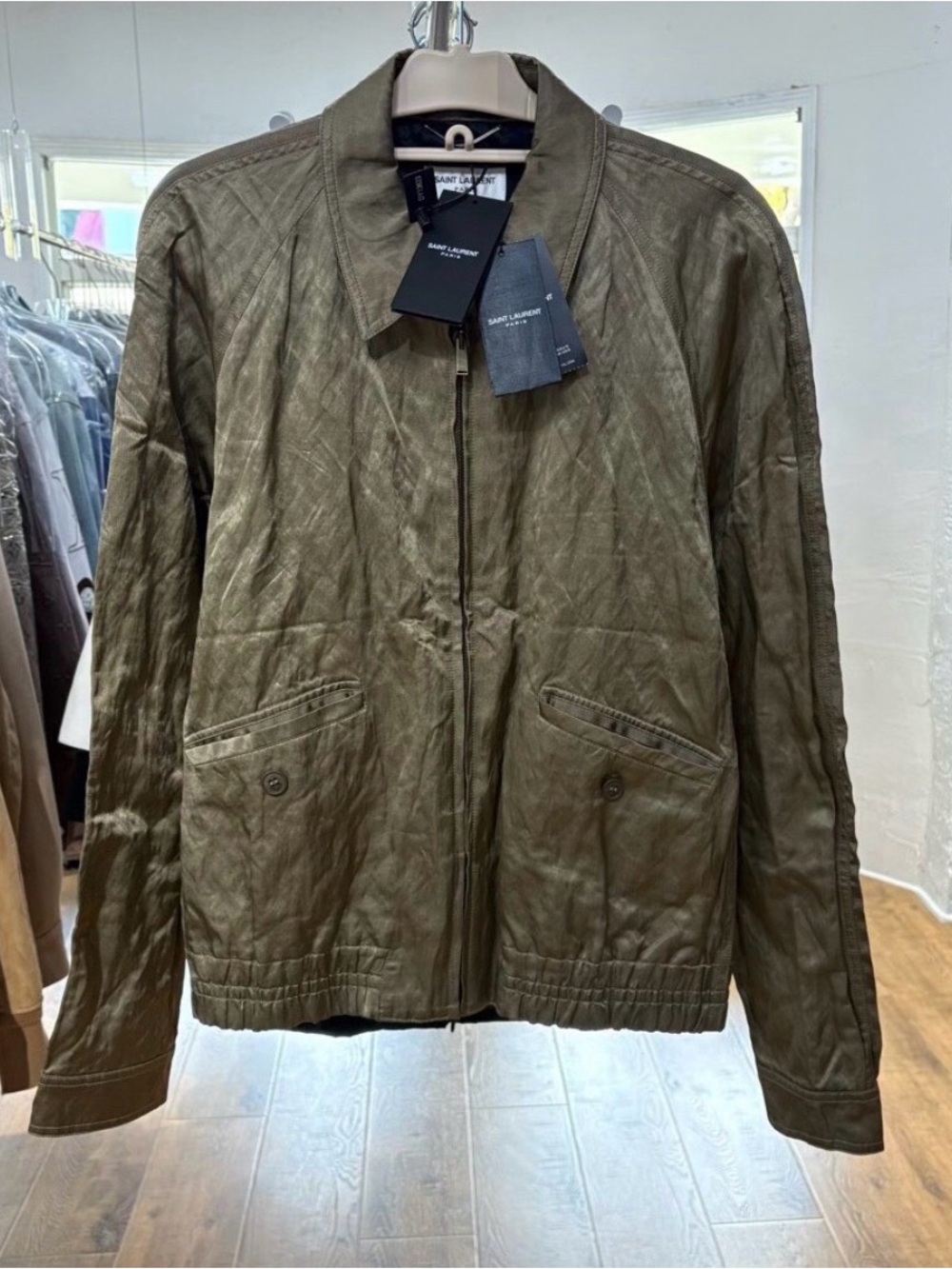 Saint Laurent Olive Bomber Jacket with Zip Closure